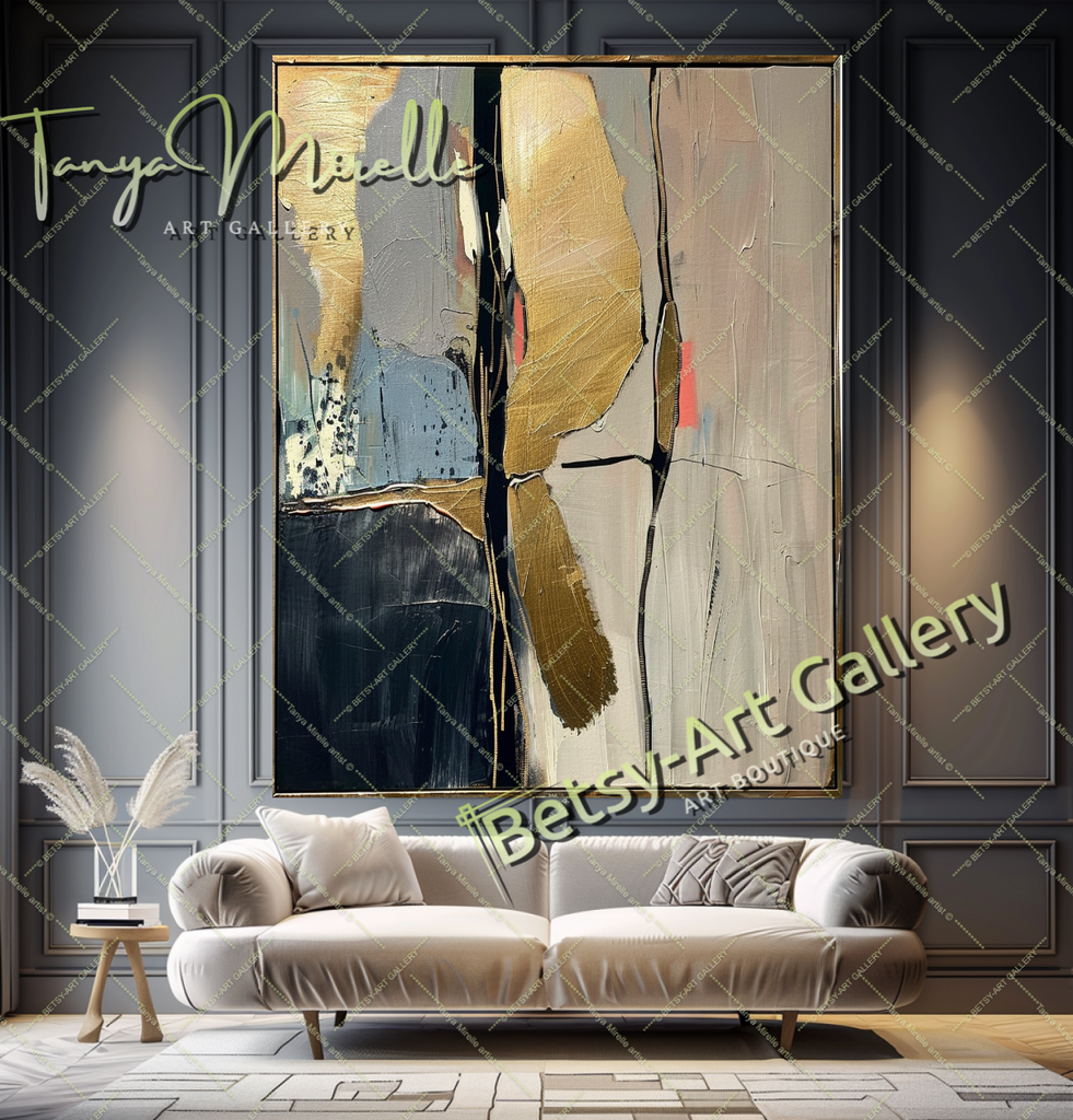 Modern Gold Minimalist Art - Abstract Oil Painting #197 – Large – Oil on Canvas – {{ product.title }} canvas artwork by Tanya Mirelle – modern wall decor – original artwork for home, living room, office, or gallery – original artwork by BETSY-ART GALLERY