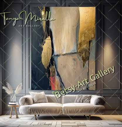 Modern Gold Art Statement Piece, Textured Oil Painting #195