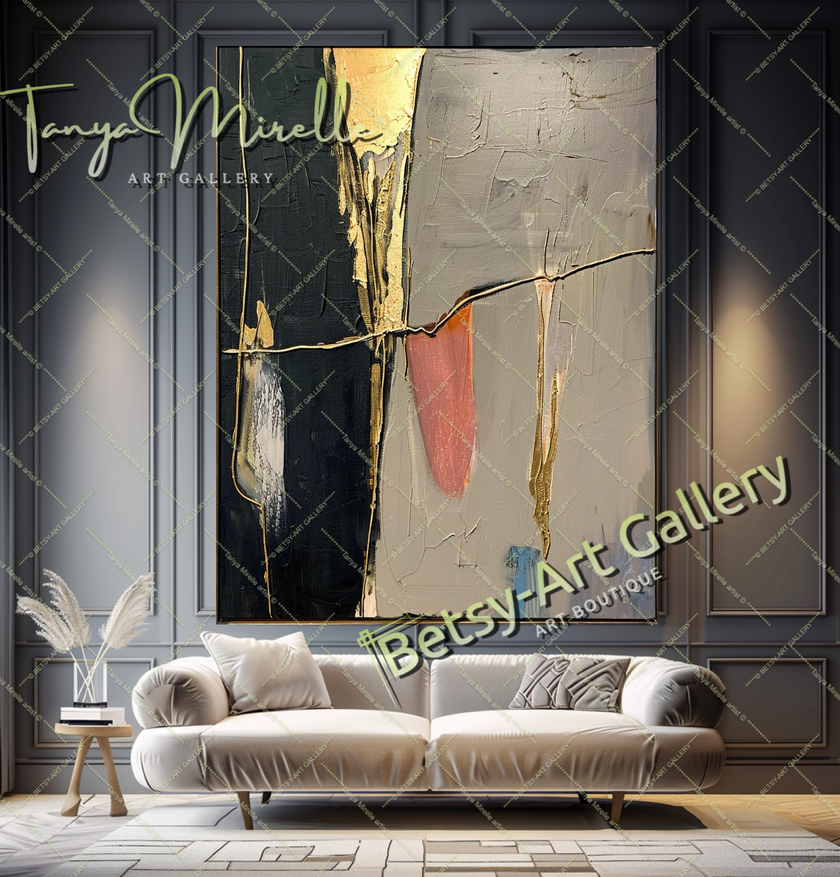 Modern Gold Art Statement Piece, Textured Oil Painting #195