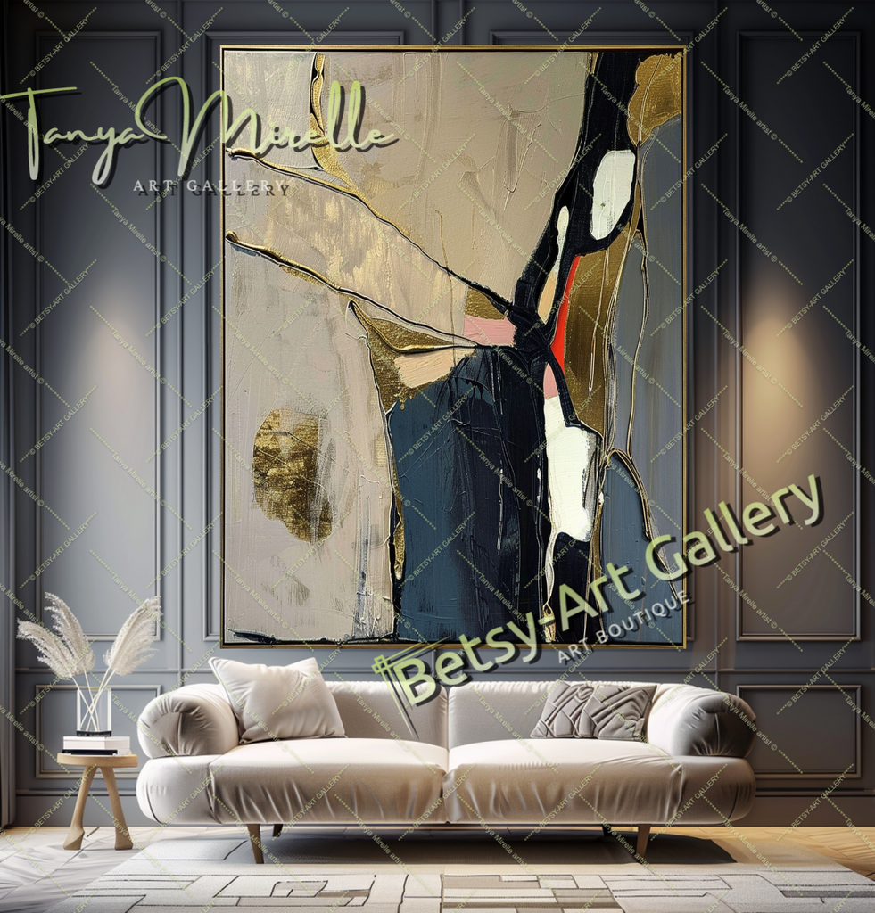 Modern Gold Minimalist Art - Abstract Oil Painting #197 – Large – Oil on Canvas – {{ product.title }} canvas artwork by Tanya Mirelle – modern wall decor – original artwork for home, living room, office, or gallery – original artwork by BETSY-ART GALLERY
