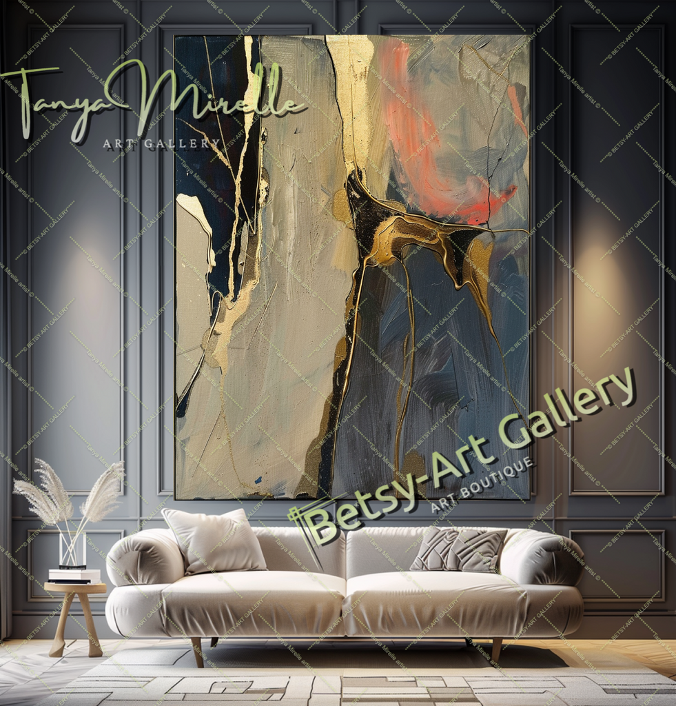 Gold Minimalist Art - Abstract Oil Painting #196 – Large – Oil on Canvas – {{ product.title }} canvas artwork by Tanya Mirelle – modern wall decor – original artwork for home, living room, office, or gallery – original artwork by BETSY-ART GALLERY