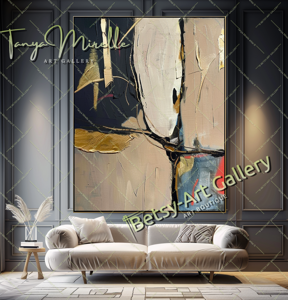Gold Minimalist Art - Abstract Oil Painting #196 – Large – Oil on Canvas – {{ product.title }} canvas artwork by Tanya Mirelle – modern wall decor – original artwork for home, living room, office, or gallery – original artwork by BETSY-ART GALLERY