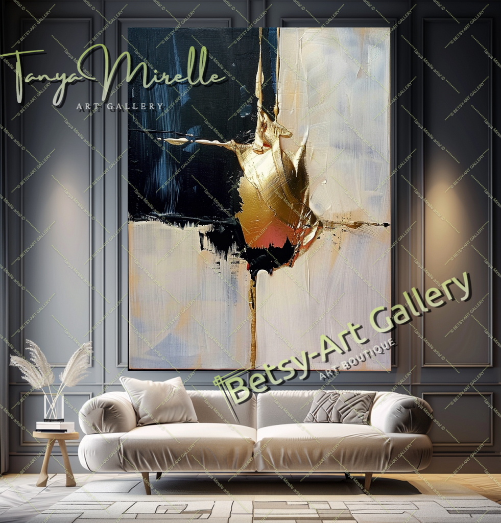 Luxury Gold Minimalist Art - Abstract Oil Painting #198 – Large – Oil on Canvas – {{ product.title }} canvas artwork by Tanya Mirelle – modern wall decor – original artwork for home, living room, office, or gallery – original artwork by BETSY-ART GALLERY