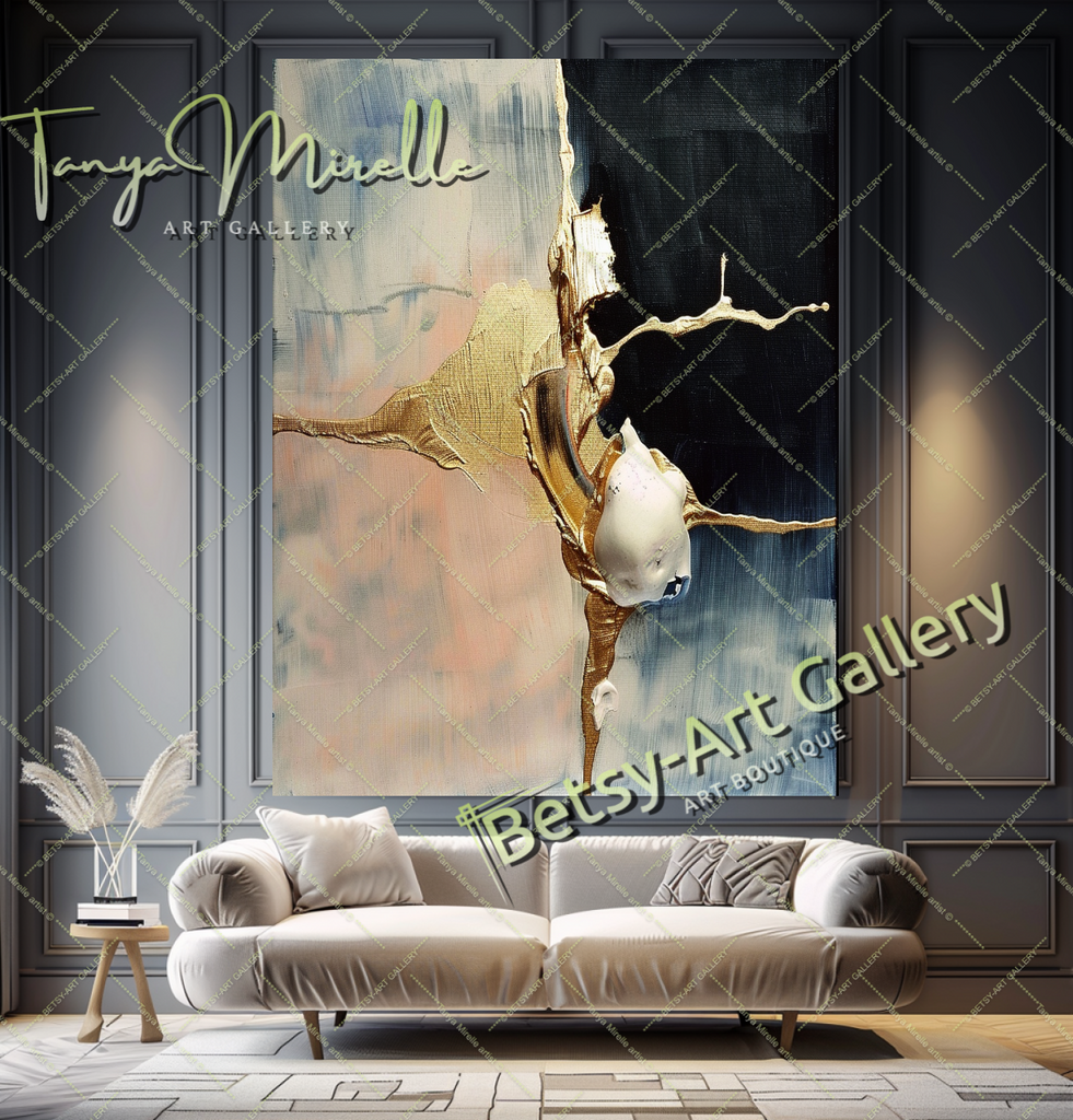 Luxury Gold Minimalist Art - Abstract Oil Painting #198 – Large – Oil on Canvas – {{ product.title }} canvas artwork by Tanya Mirelle – modern wall decor – original artwork for home, living room, office, or gallery – original artwork by BETSY-ART GALLERY