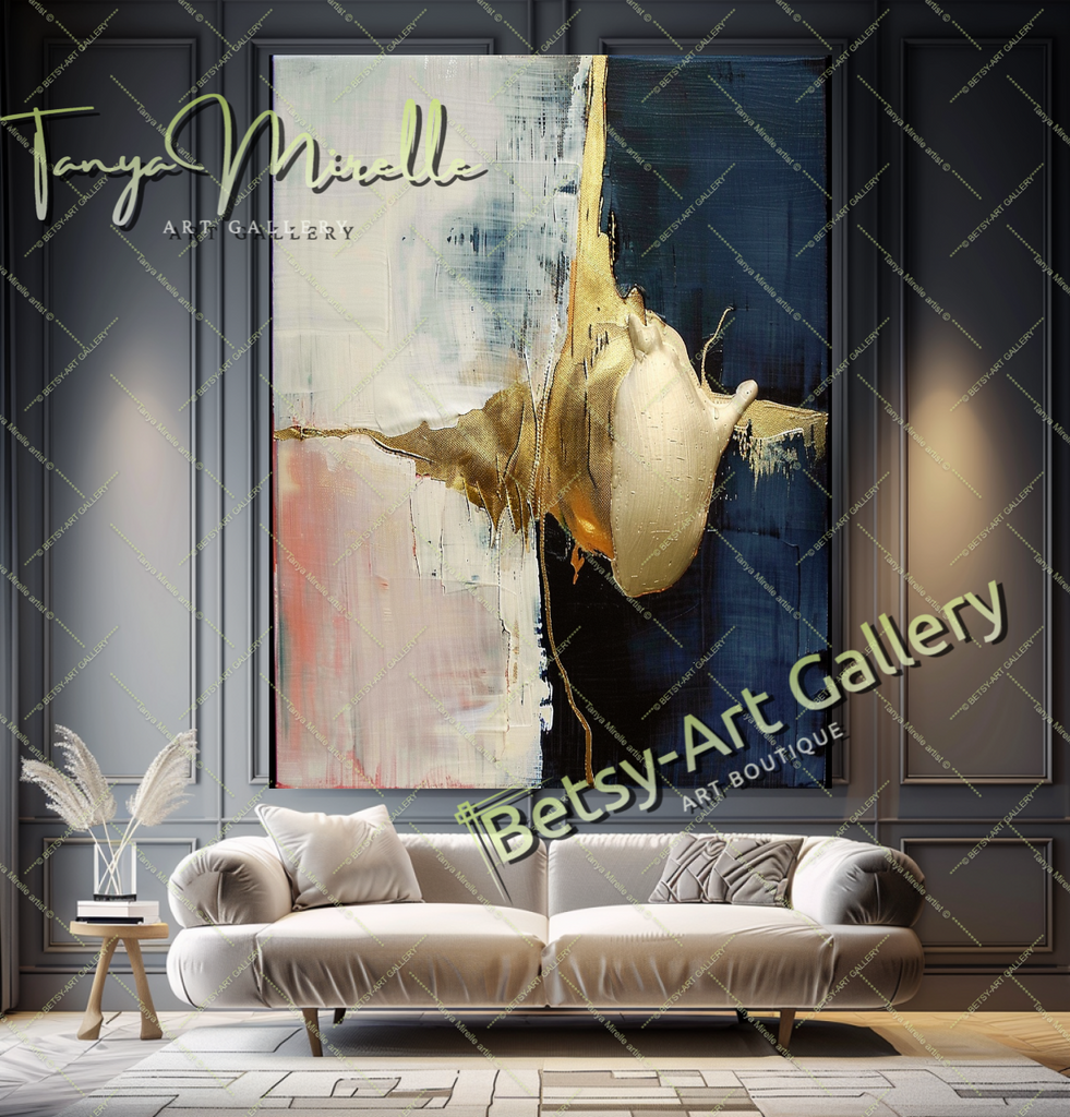 Luxury Gold Minimalist Art - Abstract Oil Painting #198 – Large – Oil on Canvas – {{ product.title }} canvas artwork by Tanya Mirelle – modern wall decor – original artwork for home, living room, office, or gallery – original artwork by BETSY-ART GALLERY