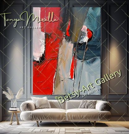 Red and Gray Modern Abstract Oil Painting on Canvas #171