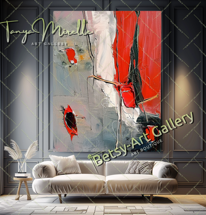 Red and Gray Modern Abstract Oil Painting on Canvas #171