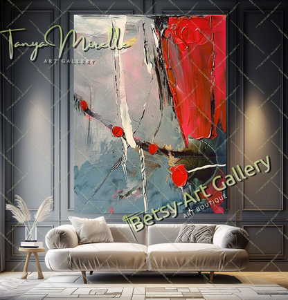 Red and Gray Modern Abstract Oil Painting on Canvas #171