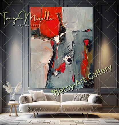 Red and Gray Modern Abstract Oil Painting on Canvas #171