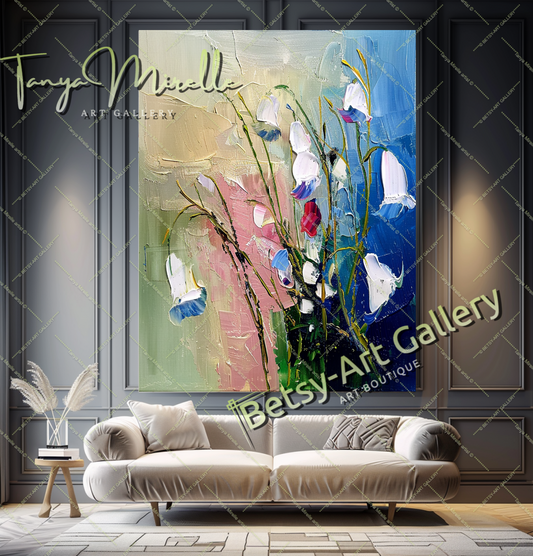 Luxury Floral Canvas Art, Large Abstract Oil Painting #175