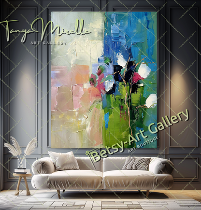 Luxury Floral Canvas Art, Large Abstract Oil Painting #175