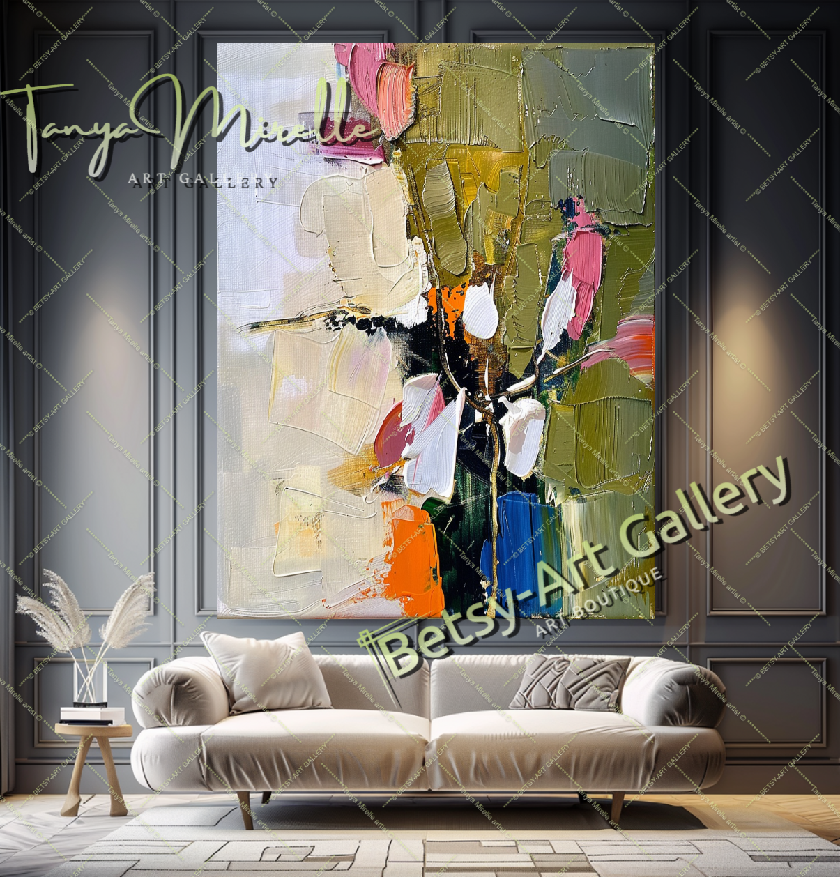 Luxury Floral Canvas Art, Large Abstract Oil Painting #175