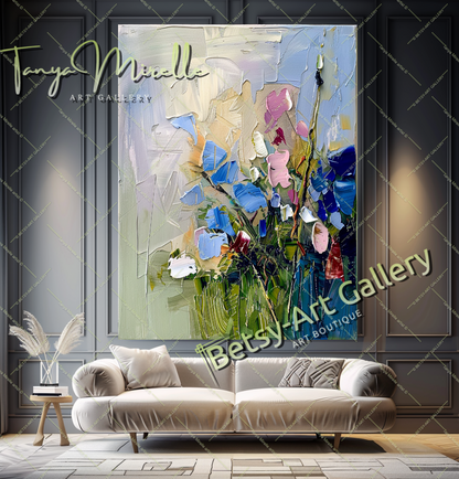 Luxury Floral Canvas Art, Large Abstract Oil Painting #175