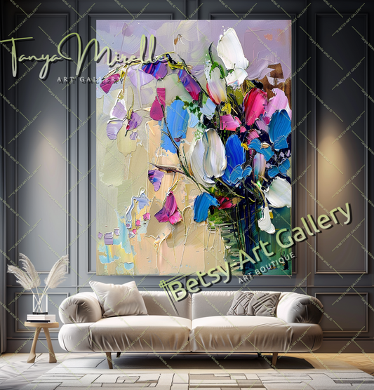Vibrant Textured Flower Oil Painting on Canvas #177
