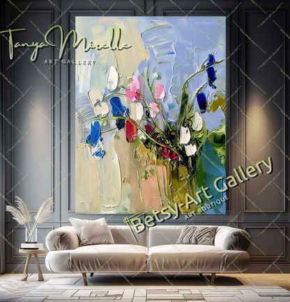 Vibrant Textured Flower Oil Painting on Canvas #177