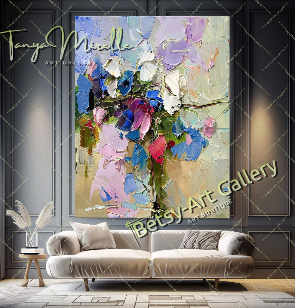Vibrant Textured Flower Oil Painting on Canvas #177 – Large – Oil on Canvas – {{ product.title }} canvas artwork by Tanya Mirelle – modern wall decor – original artwork for home, living room, office, or gallery – original artwork by BETSY-ART GALLERY