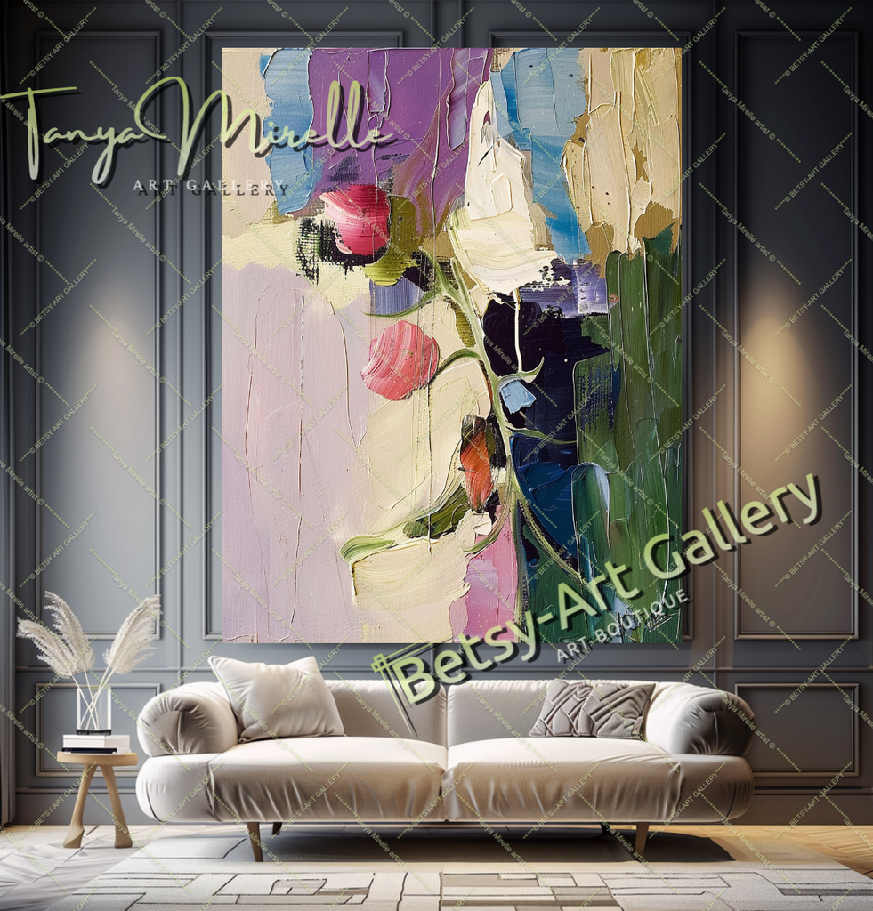 Colorful Bouquet Abstract Impasto Wall Art #180 – Large – Oil on Canvas – {{ product.title }} canvas artwork by Tanya Mirelle – modern wall decor – original artwork for home, living room, office, or gallery – original artwork by BETSY-ART GALLERY