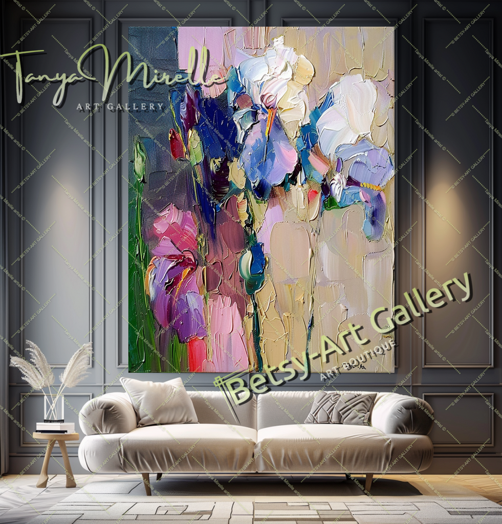 Colorful Bouquet Abstract Impasto Wall Art #181 – Large – Oil on Canvas – {{ product.title }} canvas artwork by Tanya Mirelle – modern wall decor – original artwork for home, living room, office, or gallery – original artwork by BETSY-ART GALLERY