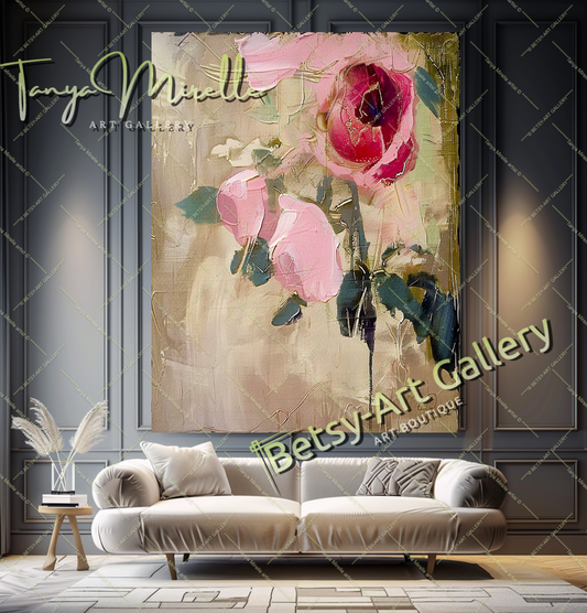 Contemporary Bloom Oil Painting, Textured Art #186