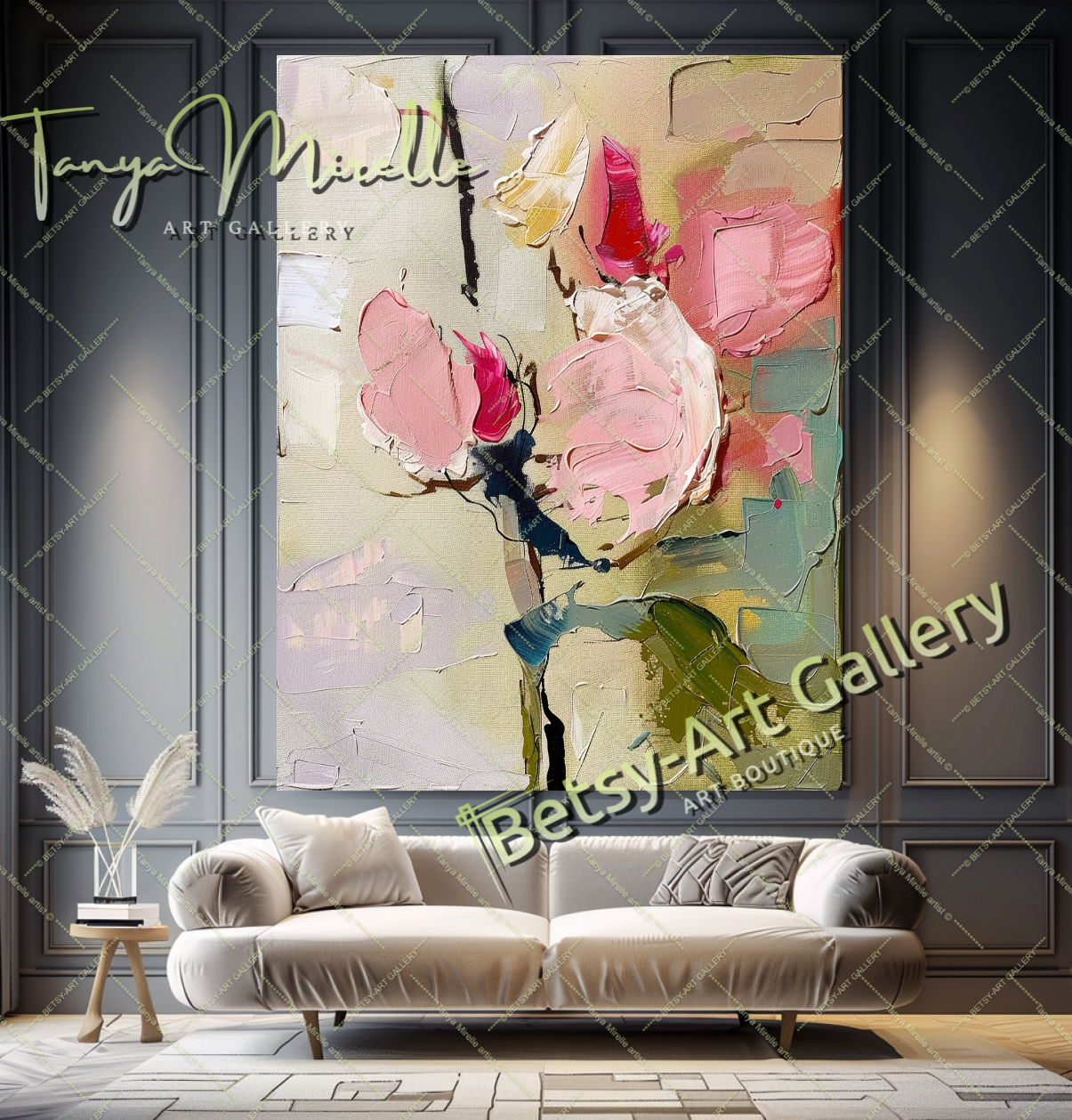 Modern Roses Oil Painting, Romantic Textured Art #184