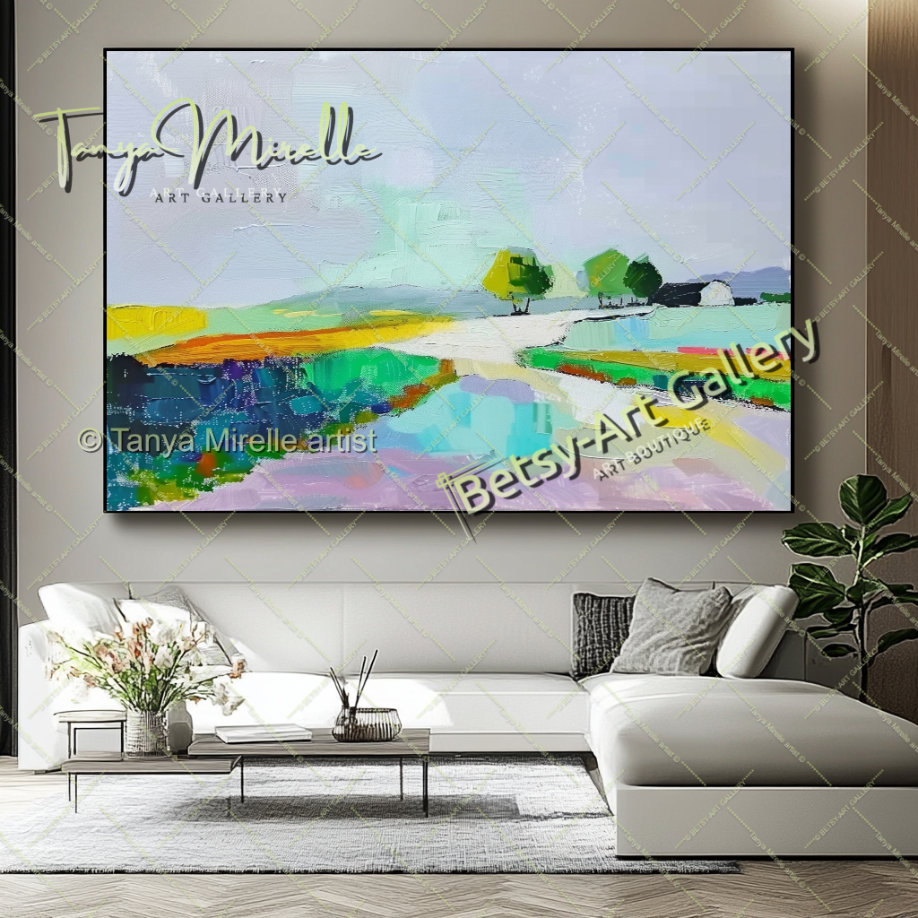 Extra Large Abstract Landscape Painting – Colorful Textured Canvas Art
