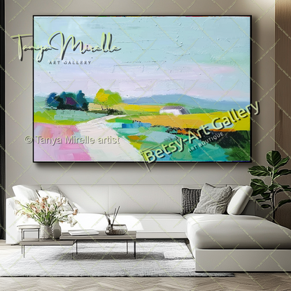 Extra Large Abstract Landscape Painting – Colorful Textured Canvas Art