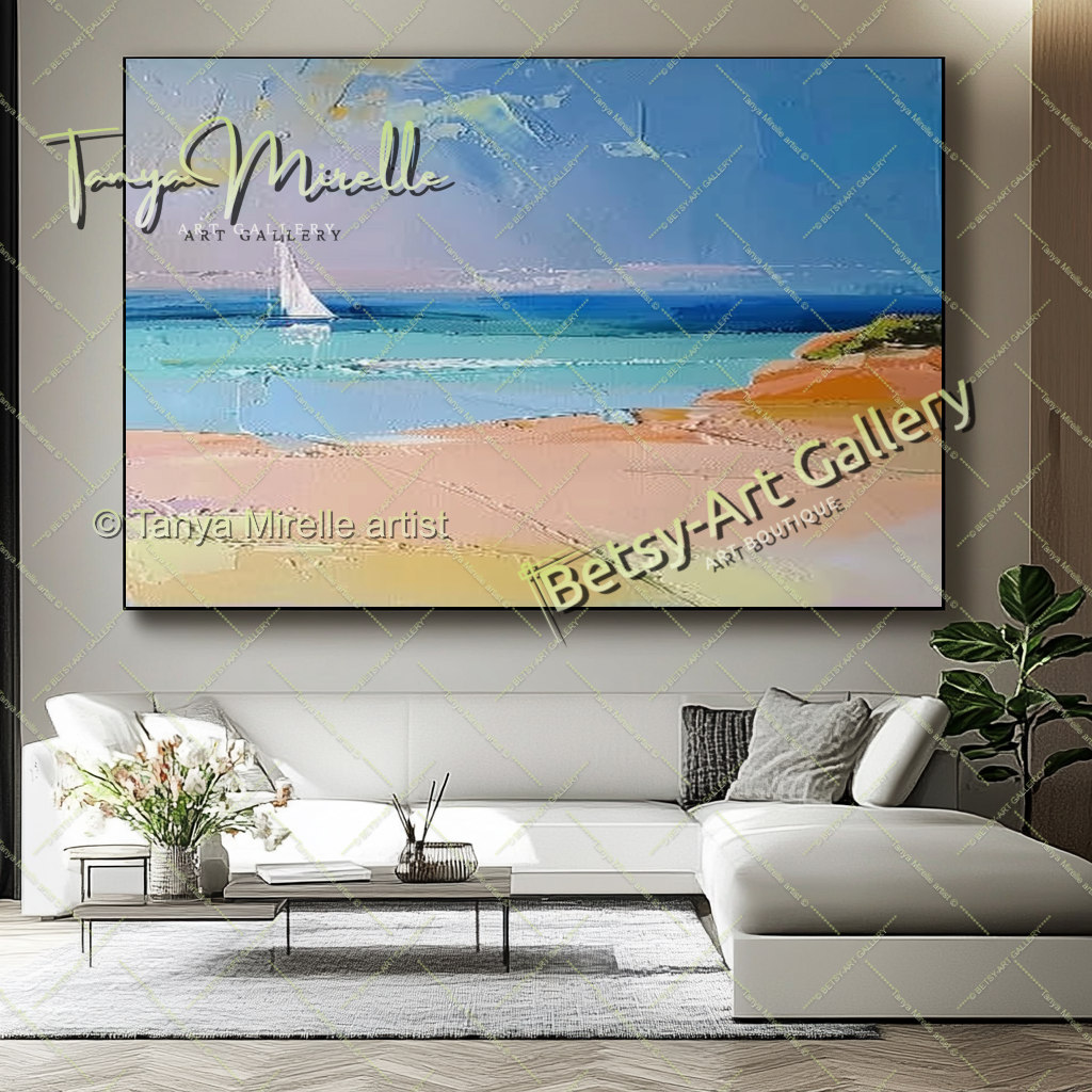 Soft Seashore Painting – Large Impasto Artwork for Home or Office