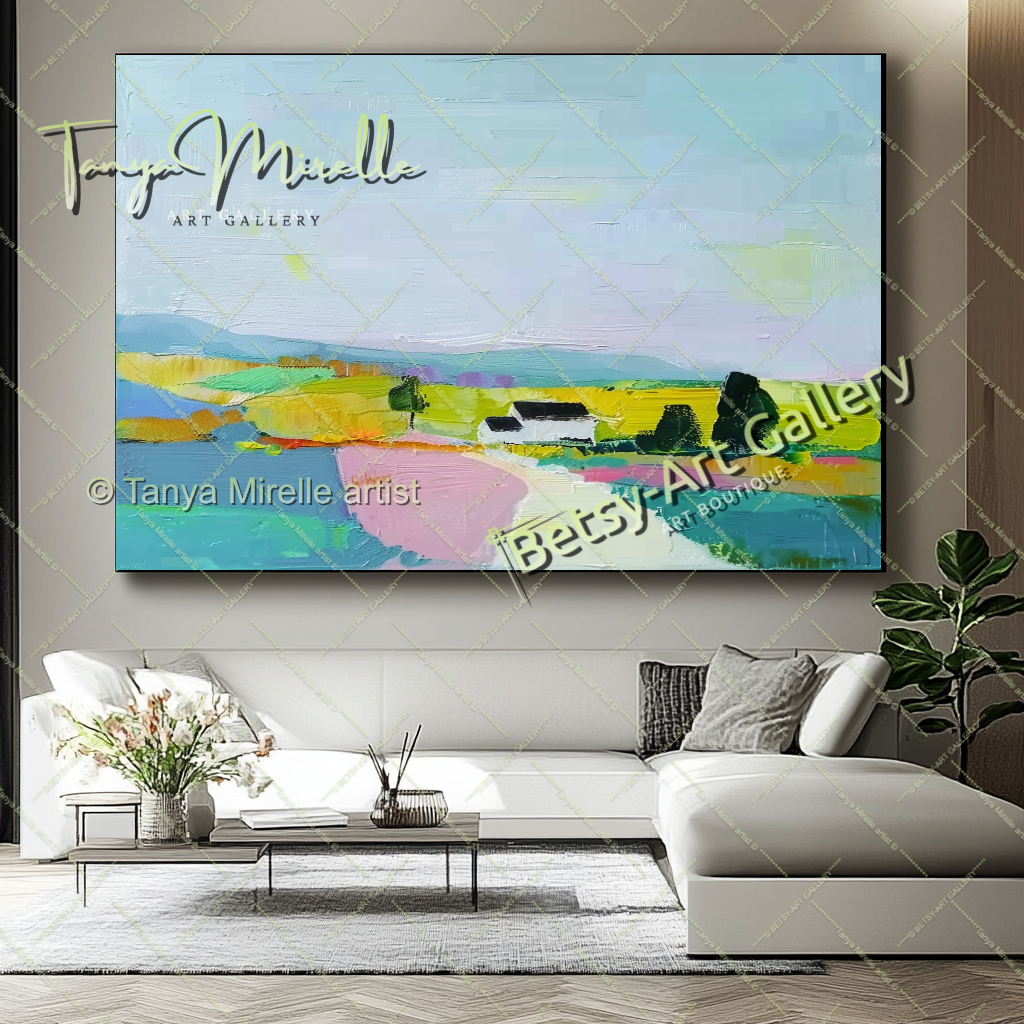 Colorful Mediterranean Landscape Painting – Modern Impasto Canvas Art