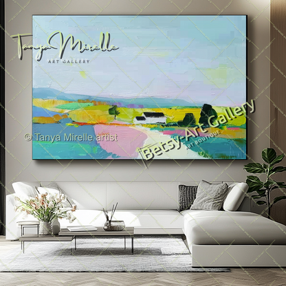 Colorful Mediterranean Landscape Painting – Modern Impasto Canvas Art