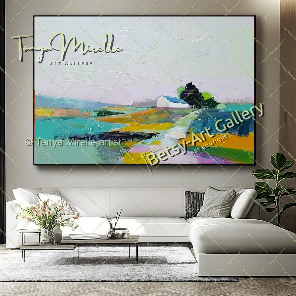Colorful Mediterranean Landscape Painting – Modern Impasto Canvas Art