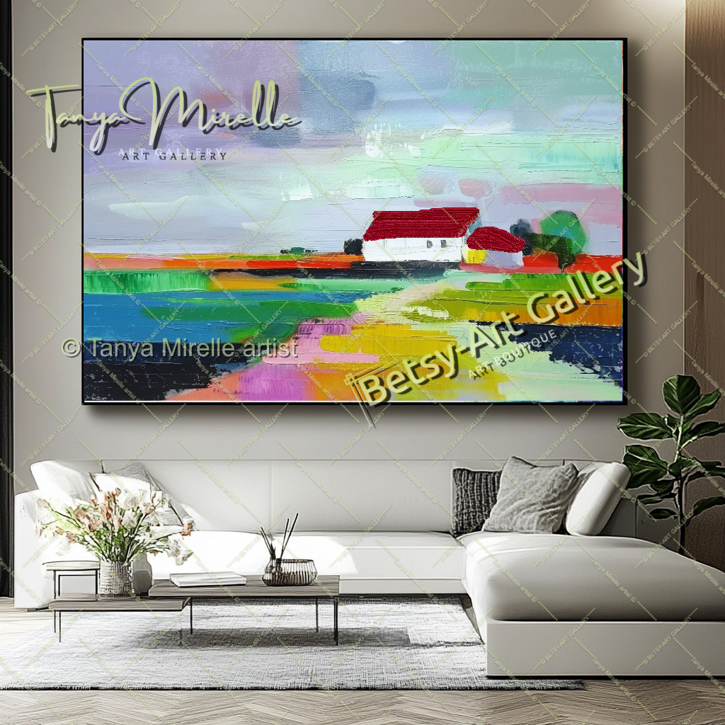 Colorful Mediterranean Landscape Painting – Modern Impasto Canvas Art