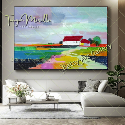 Colorful Mediterranean Landscape Painting – Modern Impasto Canvas Art