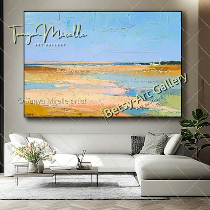 Mediterranean Seashore Painting – Colorful Canvas Wall Art for Living Room