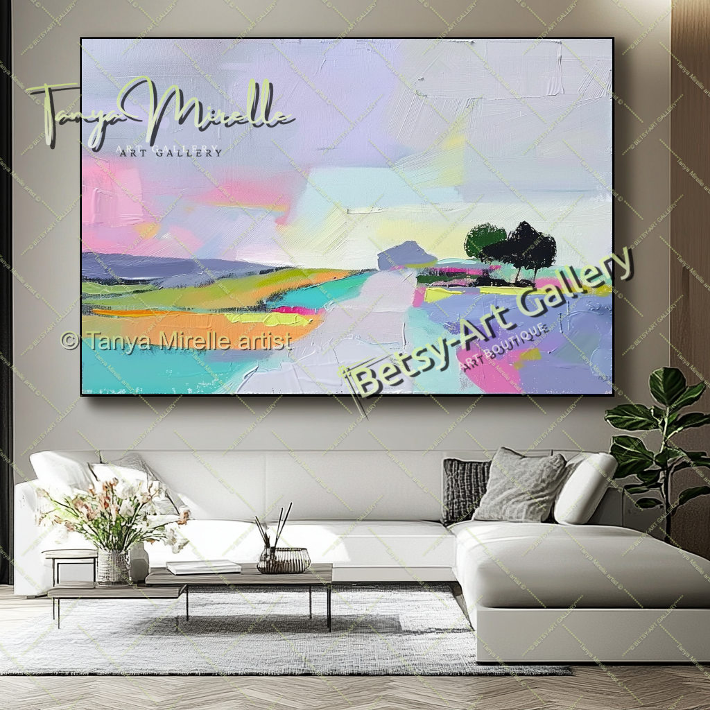 Pastel Colors Landscape Artwork – Impasto Abstract Painting