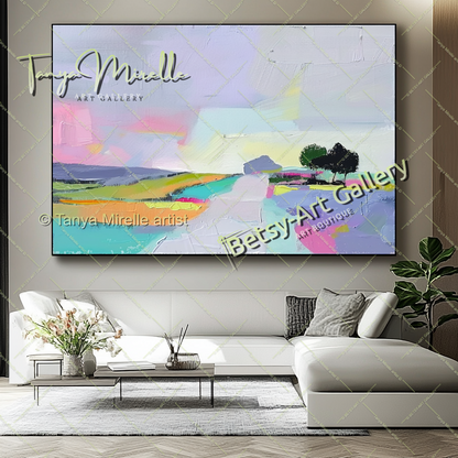 Pastel Colors Landscape Artwork – Impasto Abstract Painting