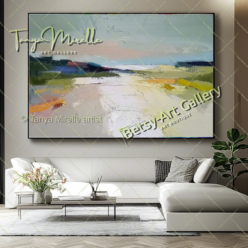 Large Abstract Landscape Painting – Modern Wall Art for Living Room