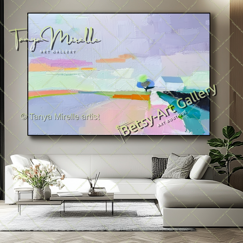 Pastel Colors Landscape Artwork – Impasto Abstract Painting