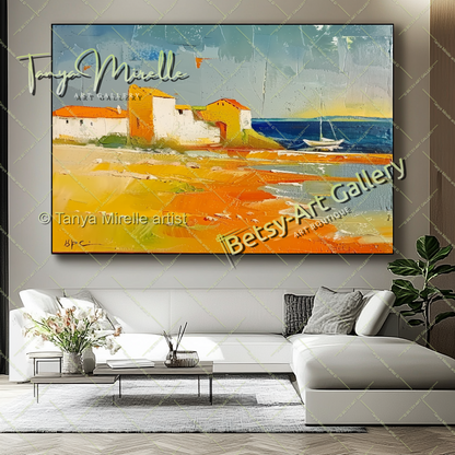 Mediterranean Landscape Canvas – Vibrant Textured Abstract Painting