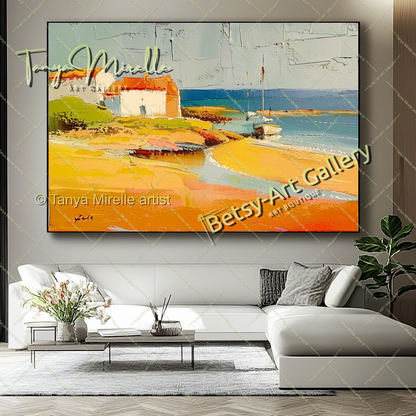 Mediterranean Landscape Canvas – Vibrant Textured Abstract Painting