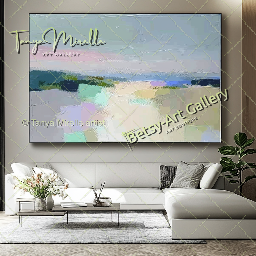Pastel Colors Minimalist Landscape Artwork – Textured Abstract Painting