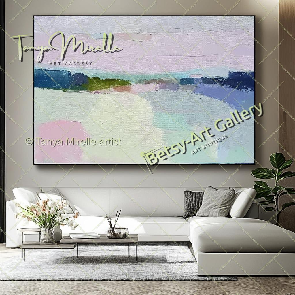 Pastel Colors Minimalist Landscape Artwork – Textured Abstract Painting
