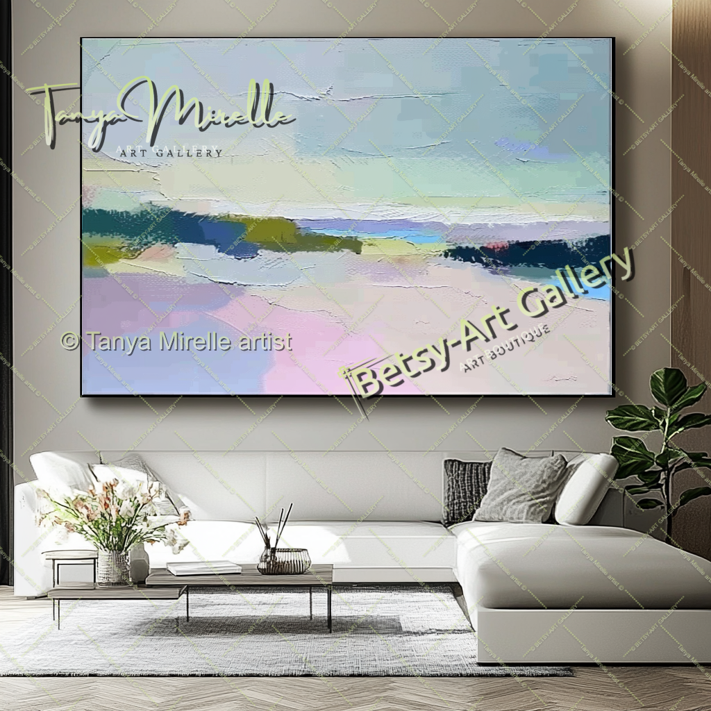Pastel Colors Minimalist Landscape Artwork – Textured Abstract Painting
