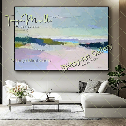 Pastel Colors Minimalist Landscape Artwork – Textured Abstract Painting
