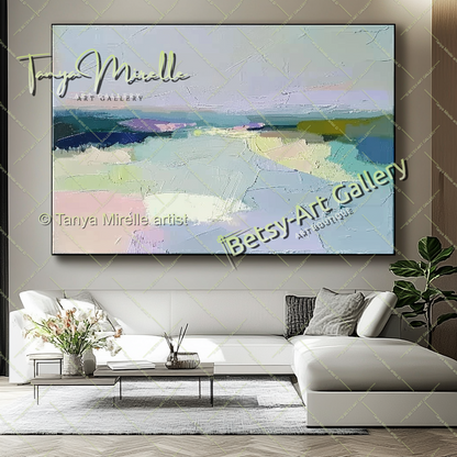 Pastel Colors Minimalist Landscape Artwork – Textured Abstract Painting