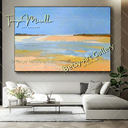 Mediterranean Seashore Painting – Colorful Canvas Wall Art for Living Room