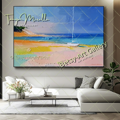 Soft Seashore Painting – Large Impasto Artwork for Home or Office