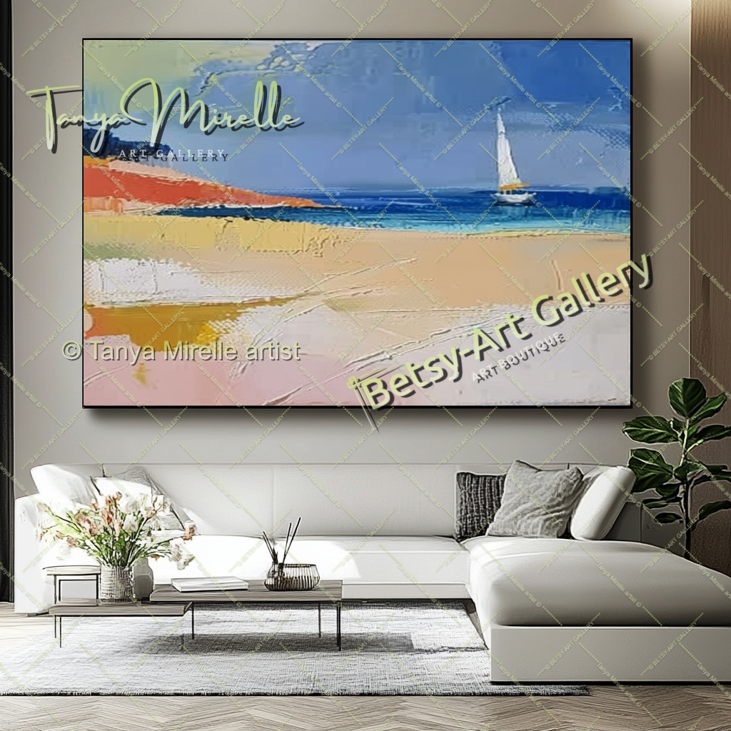 Soft Seashore Painting – Large Impasto Artwork for Home or Office