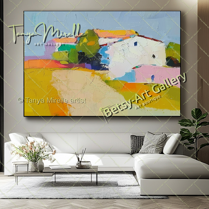 Mediterranean Landscape Canvas – Vibrant Textured Abstract Painting