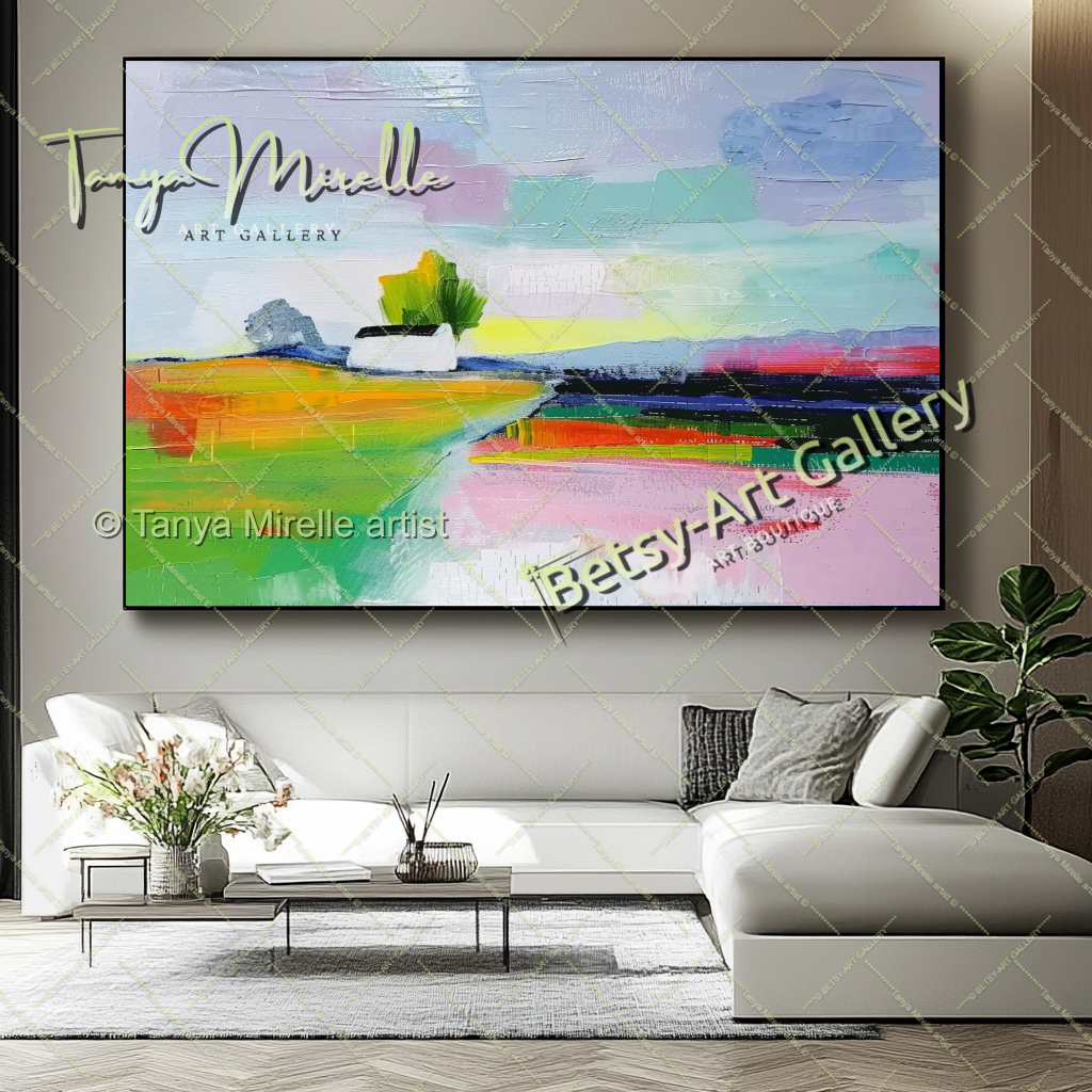 Extra Large Abstract Landscape Painting – Colorful Textured Canvas Art