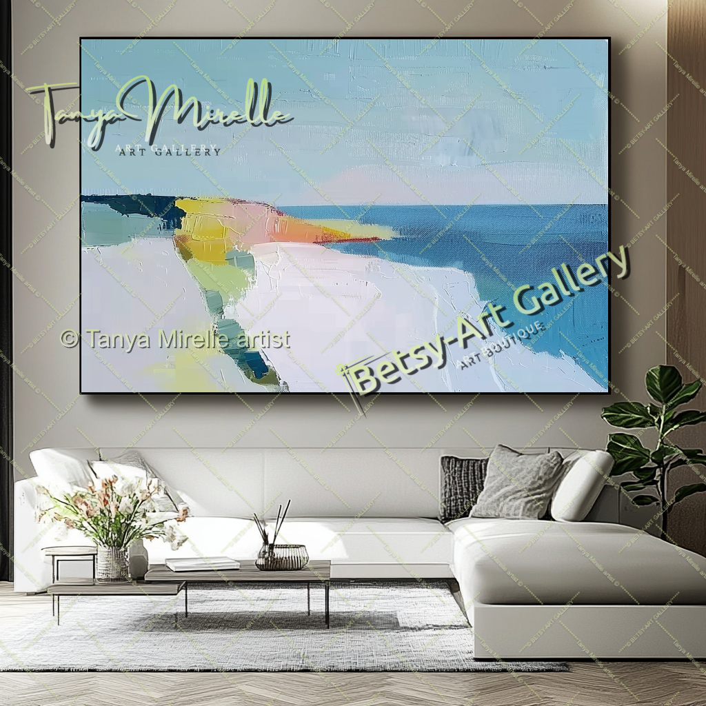 Minimalist Seashore Artwork – Impasto Landscape Abstract Painting